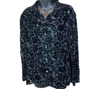 Suchada silk blend velvet floral sheer whimsigoth goth button up large